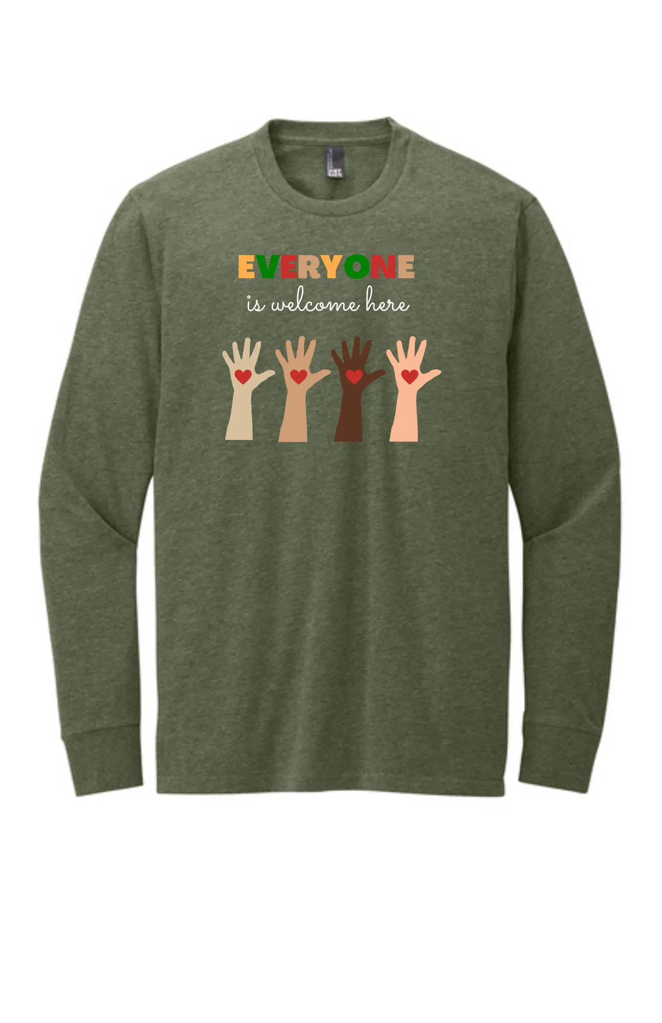 Adult Long Sleeve Shirt "Olive Green" - Everyone Is Welcome Here