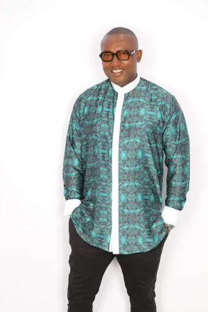 African Silk Shirt Green Long Sleeve