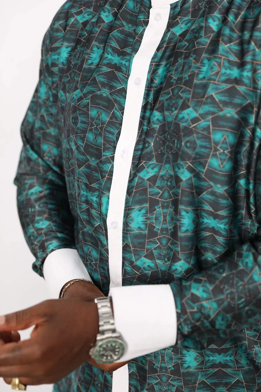 African Silk Shirt Green Long Sleeve