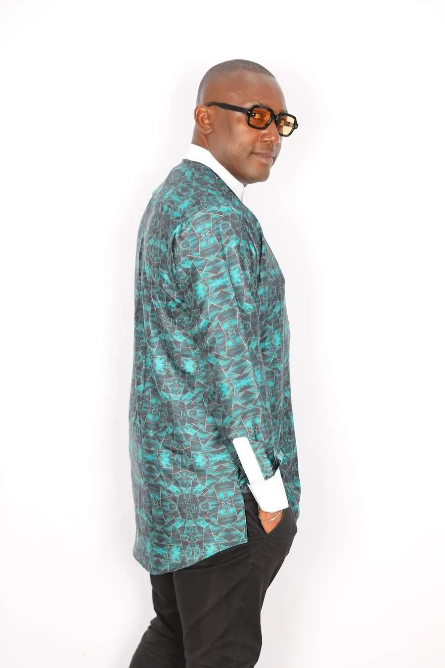 African Silk Shirt Green Long Sleeve