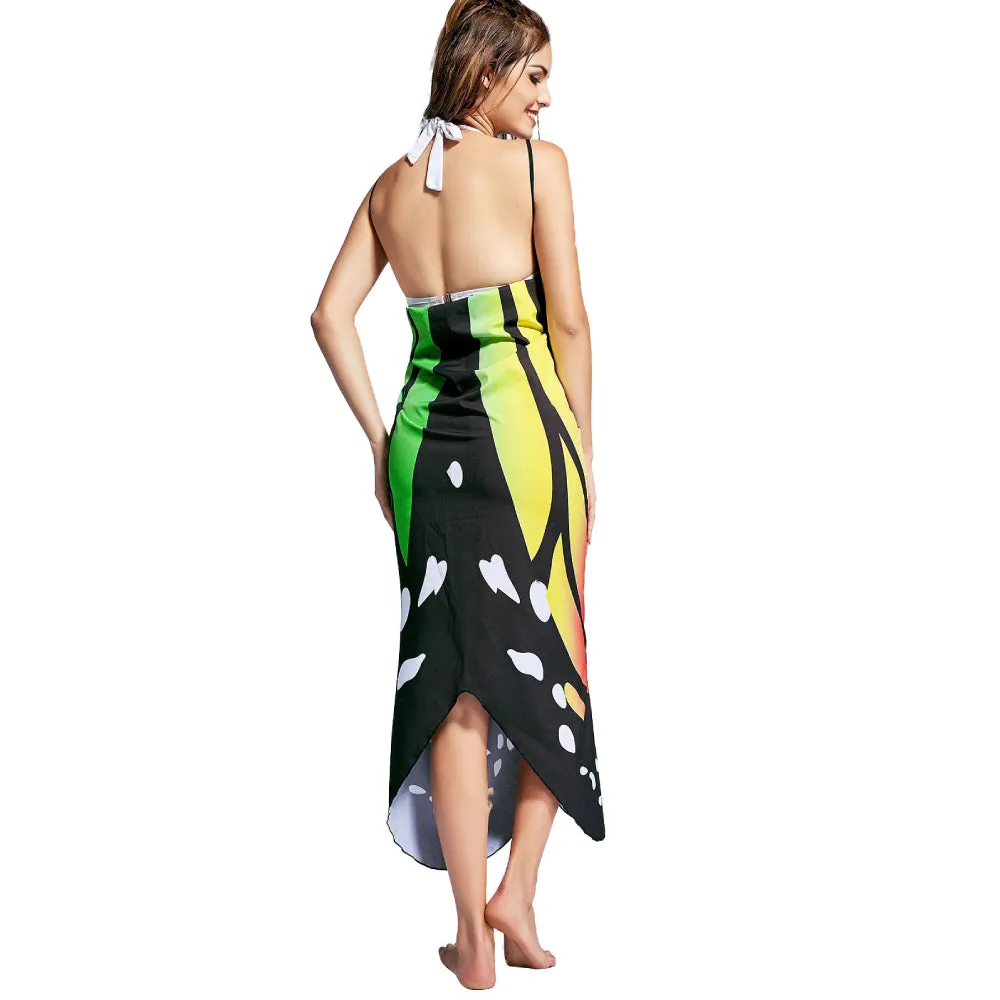 Beach Wrap Bikini Cover Ups Butterfly Pattern Spaghetti Strap Sarongs Beach Backless Wrap Dresses