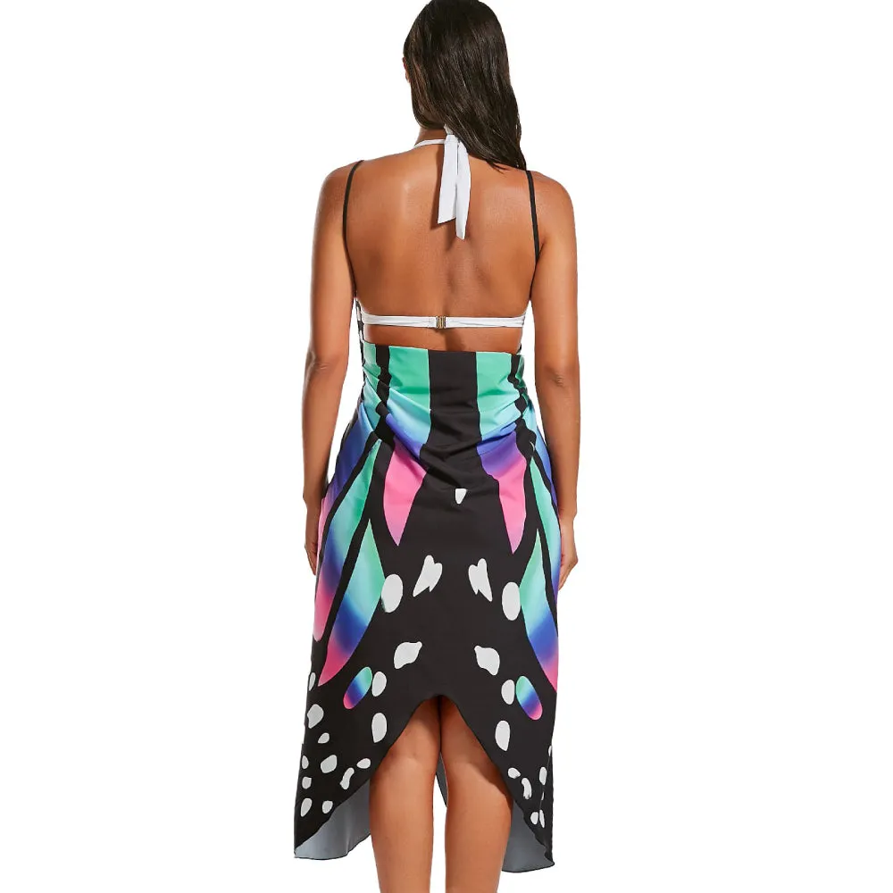 Beach Wrap Bikini Cover Ups Butterfly Pattern Spaghetti Strap Sarongs Beach Backless Wrap Dresses