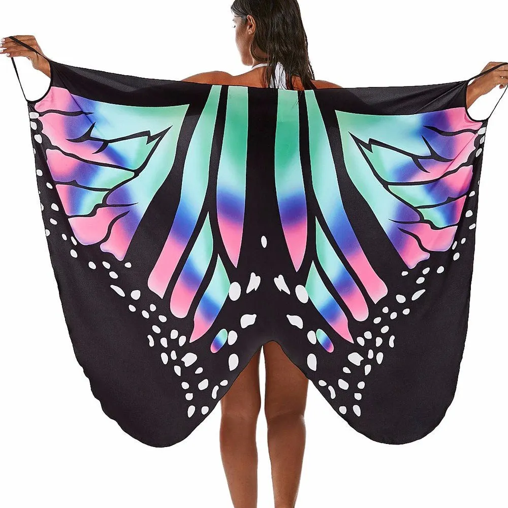 Beach Wrap Bikini Cover Ups Butterfly Pattern Spaghetti Strap Sarongs Beach Backless Wrap Dresses