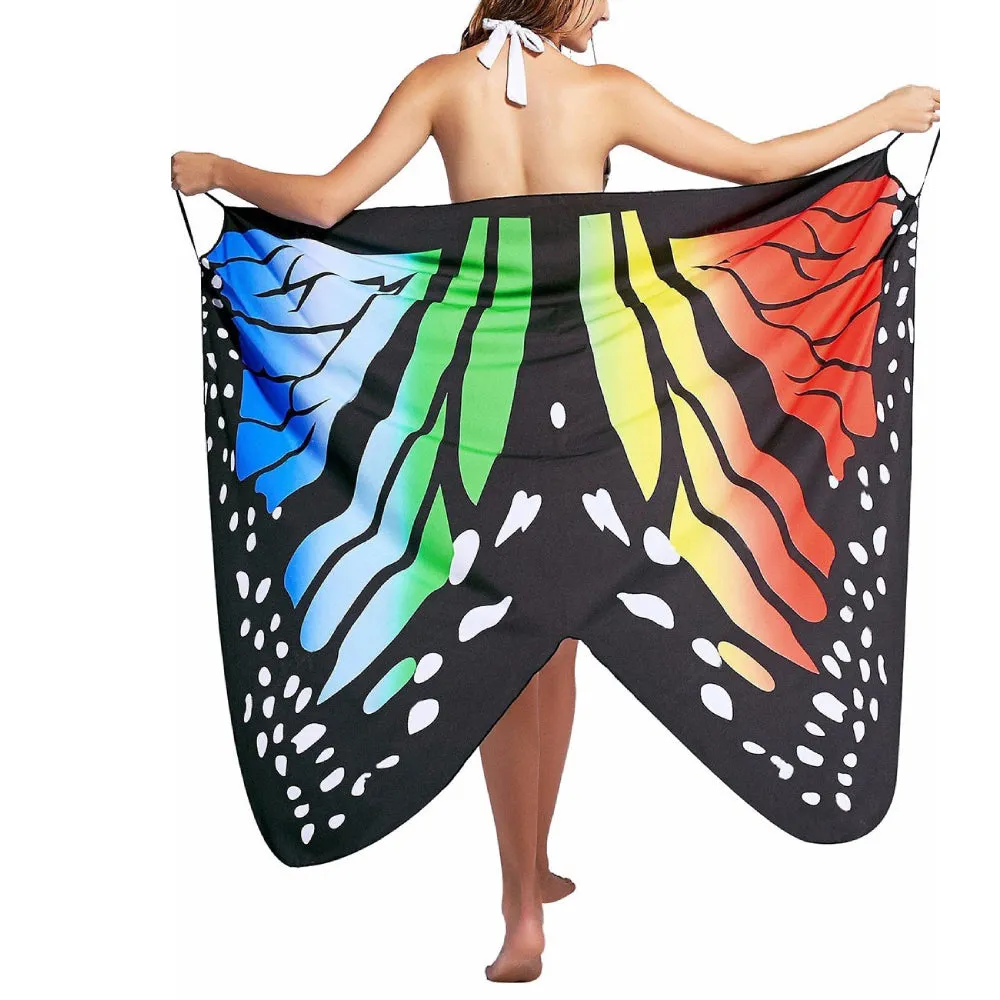 Beach Wrap Bikini Cover Ups Butterfly Pattern Spaghetti Strap Sarongs Beach Backless Wrap Dresses