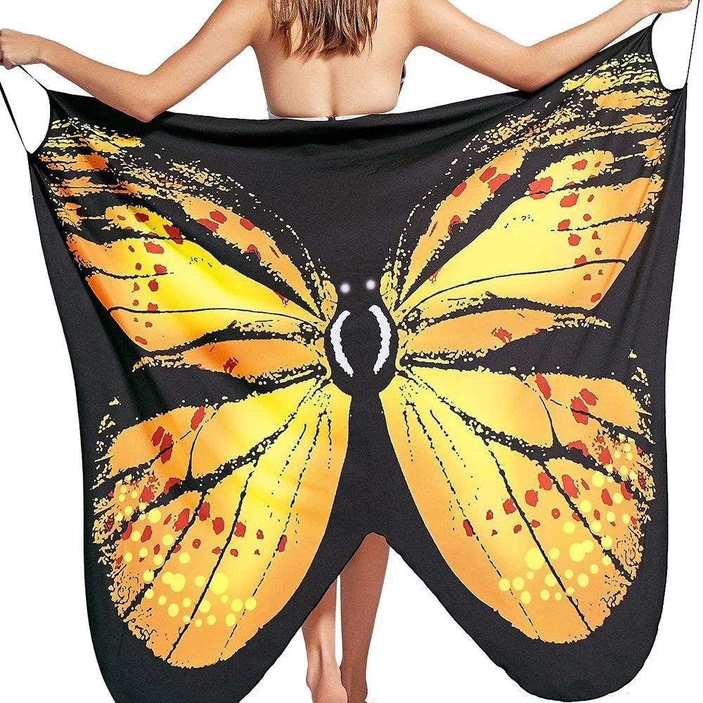 Beach Wrap Bikini Cover Ups Butterfly Pattern Spaghetti Strap Sarongs Beach Backless Wrap Dresses