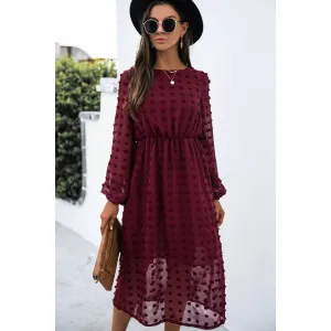 Burgundy Swiss Dot Midi Dress