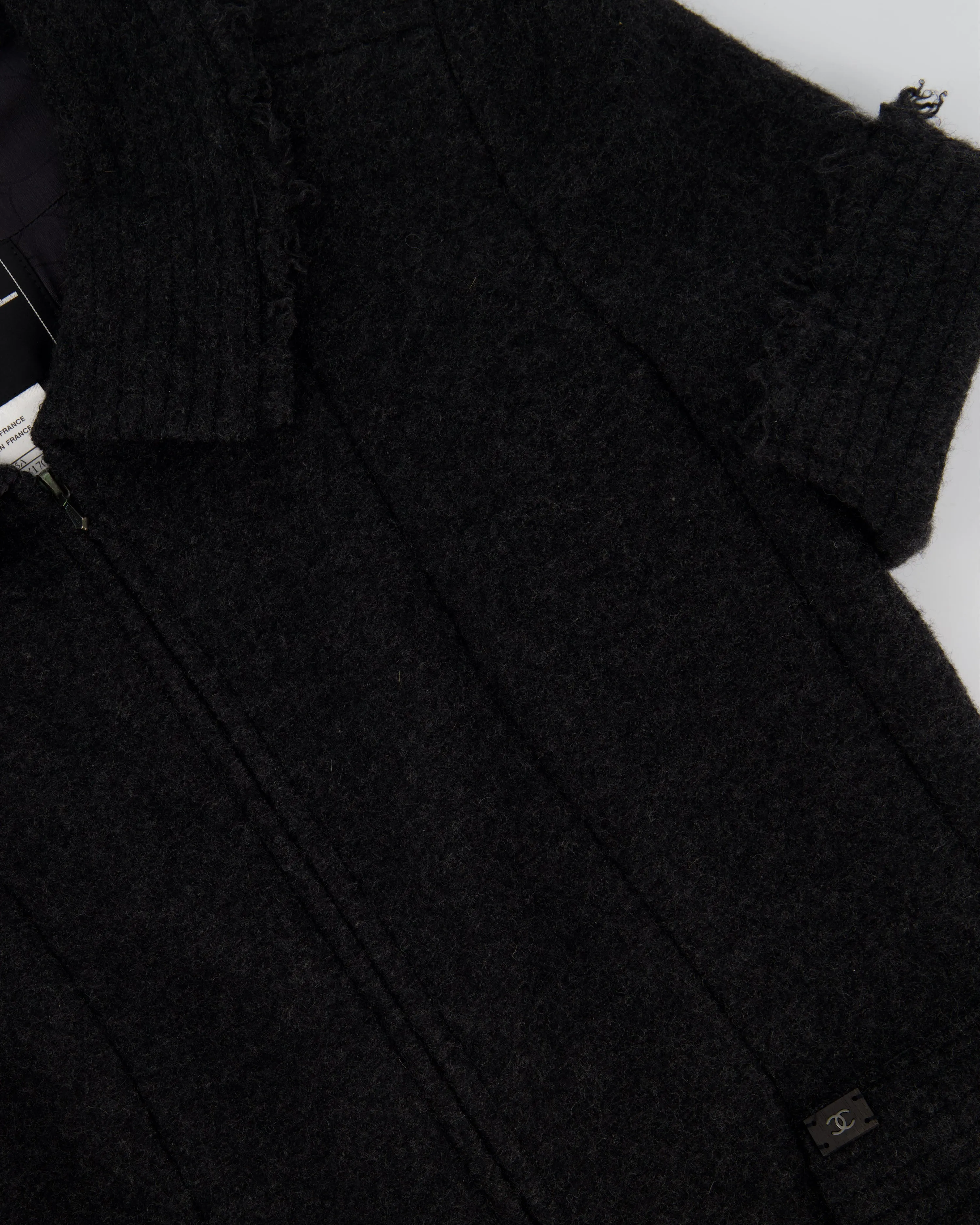 Chanel Charcoal Short Sleeve Mid Length Pocketed Jacket With Frayed Detail Fr 34 (uk 6)