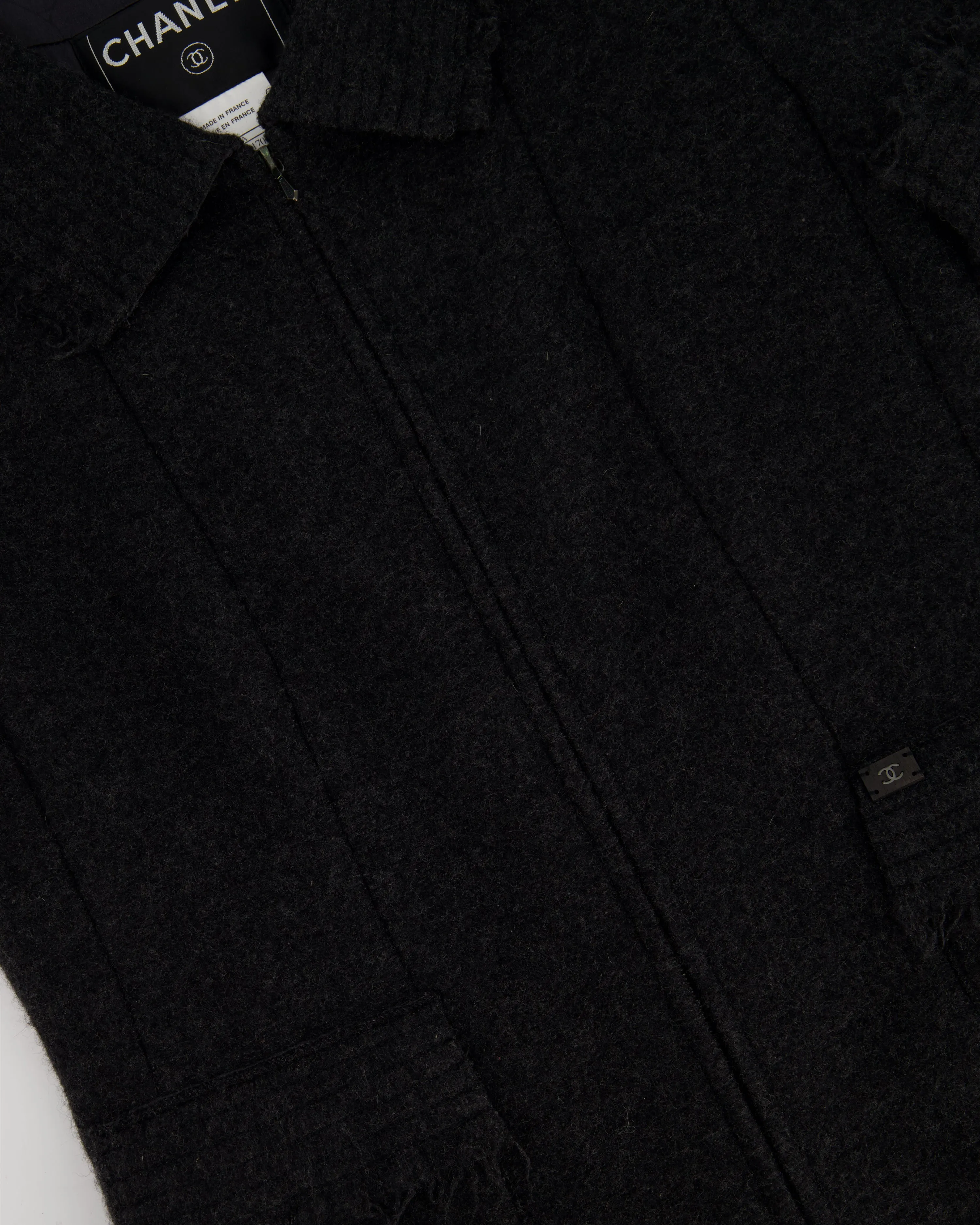 Chanel Charcoal Short Sleeve Mid Length Pocketed Jacket With Frayed Detail Fr 34 (uk 6)