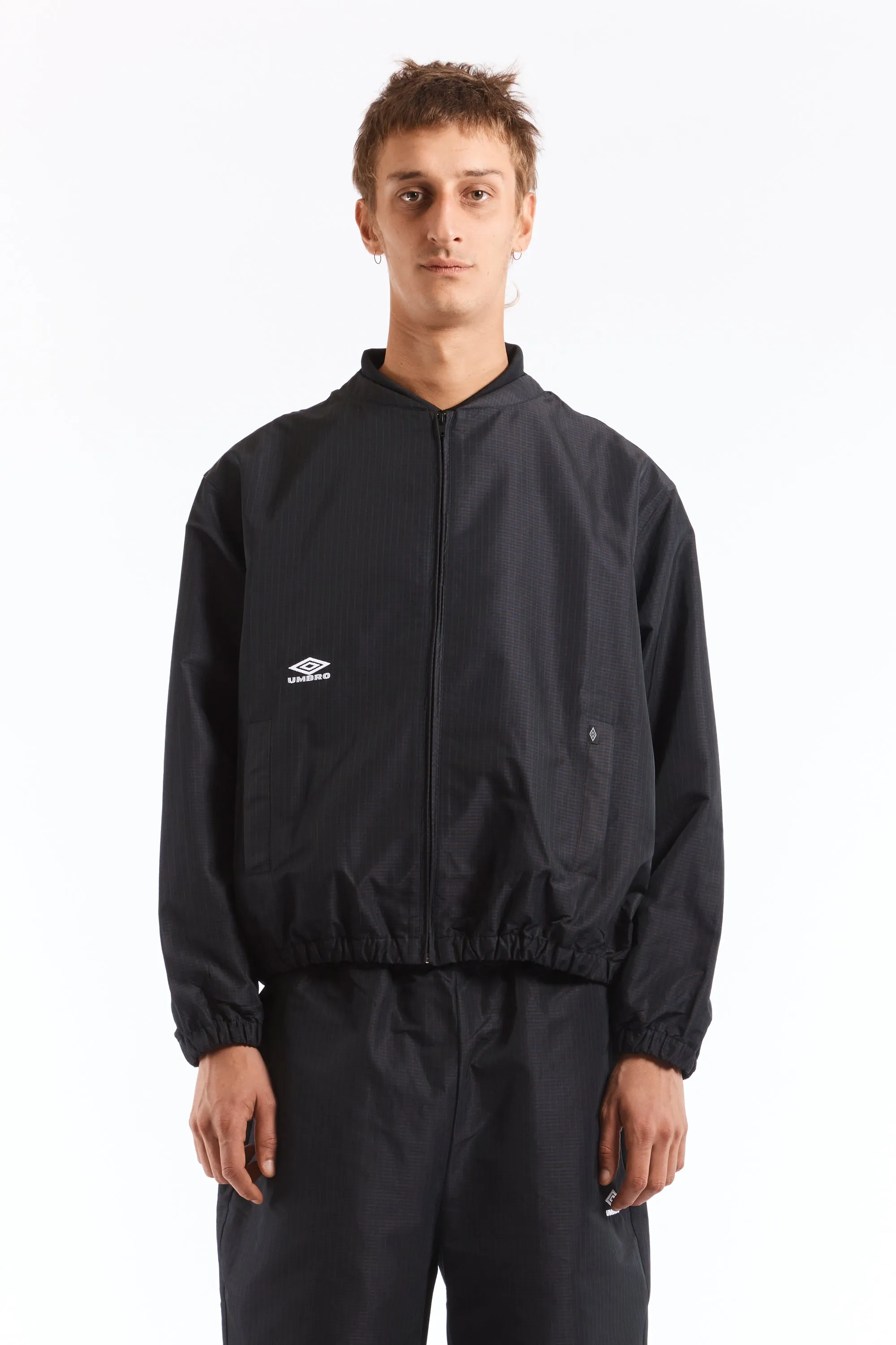 Check Bomber Jacket Navy Dark Brown