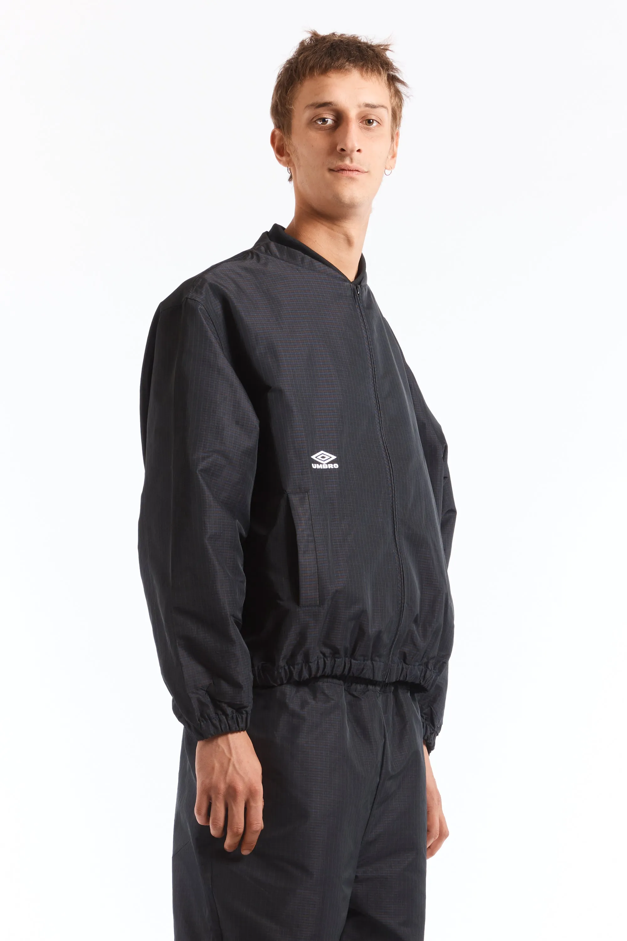 Check Bomber Jacket Navy Dark Brown