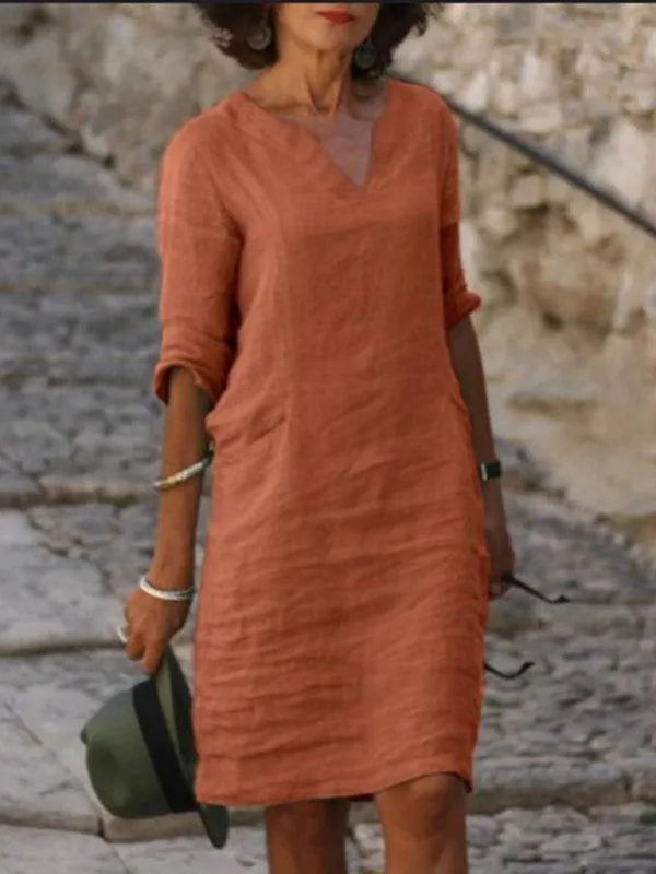 Chic and Comfortable Solid Linen Tunic Dress for Spring-Summer