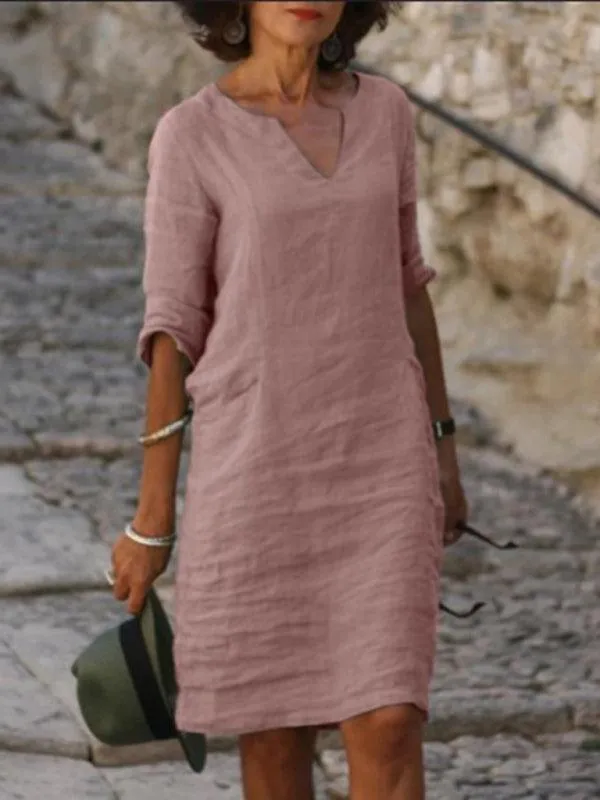 Chic and Comfortable Solid Linen Tunic Dress for Spring-Summer