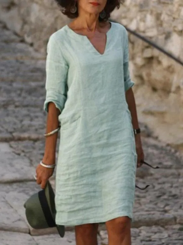 Chic and Comfortable Solid Linen Tunic Dress for Spring-Summer