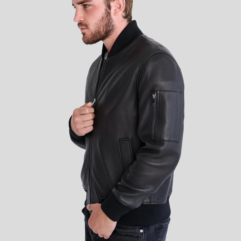 Clark Black Bomber Lambskin Leather Jacket