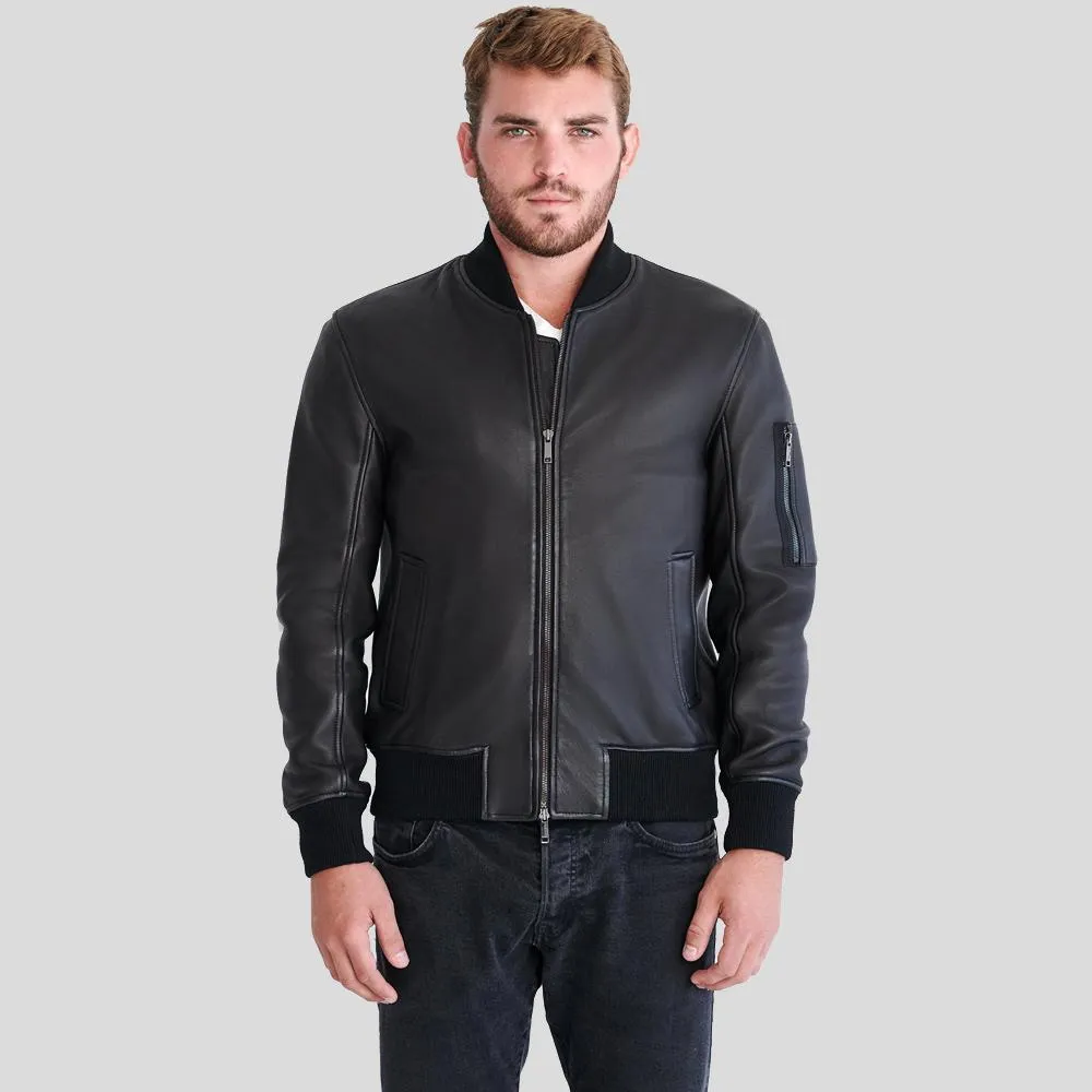 Clark Black Bomber Lambskin Leather Jacket