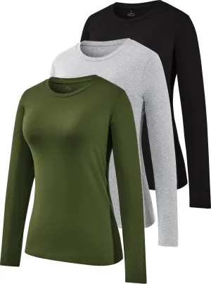 Cosy Pyro Cotton Long Sleeve T Shirt for Women Crew Neck Classic-Fit Workout Shirts Soft Solid Basic Tee