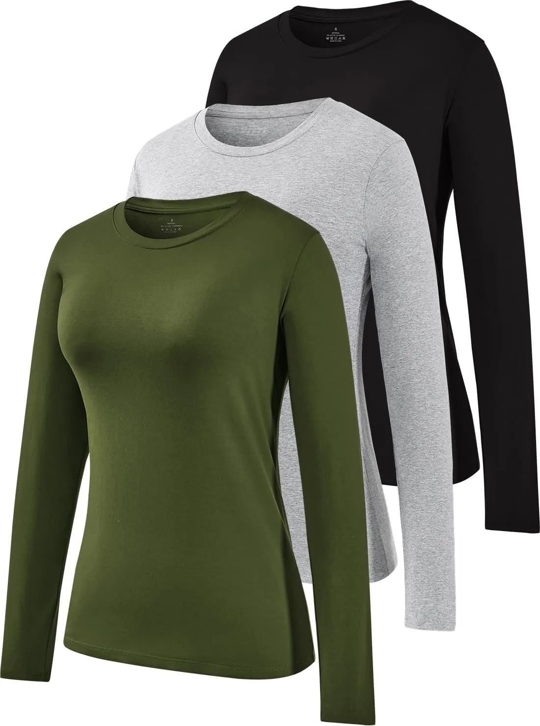 Cosy Pyro Cotton Long Sleeve T Shirt for Women Crew Neck Classic-Fit Workout Shirts Soft Solid Basic Tee