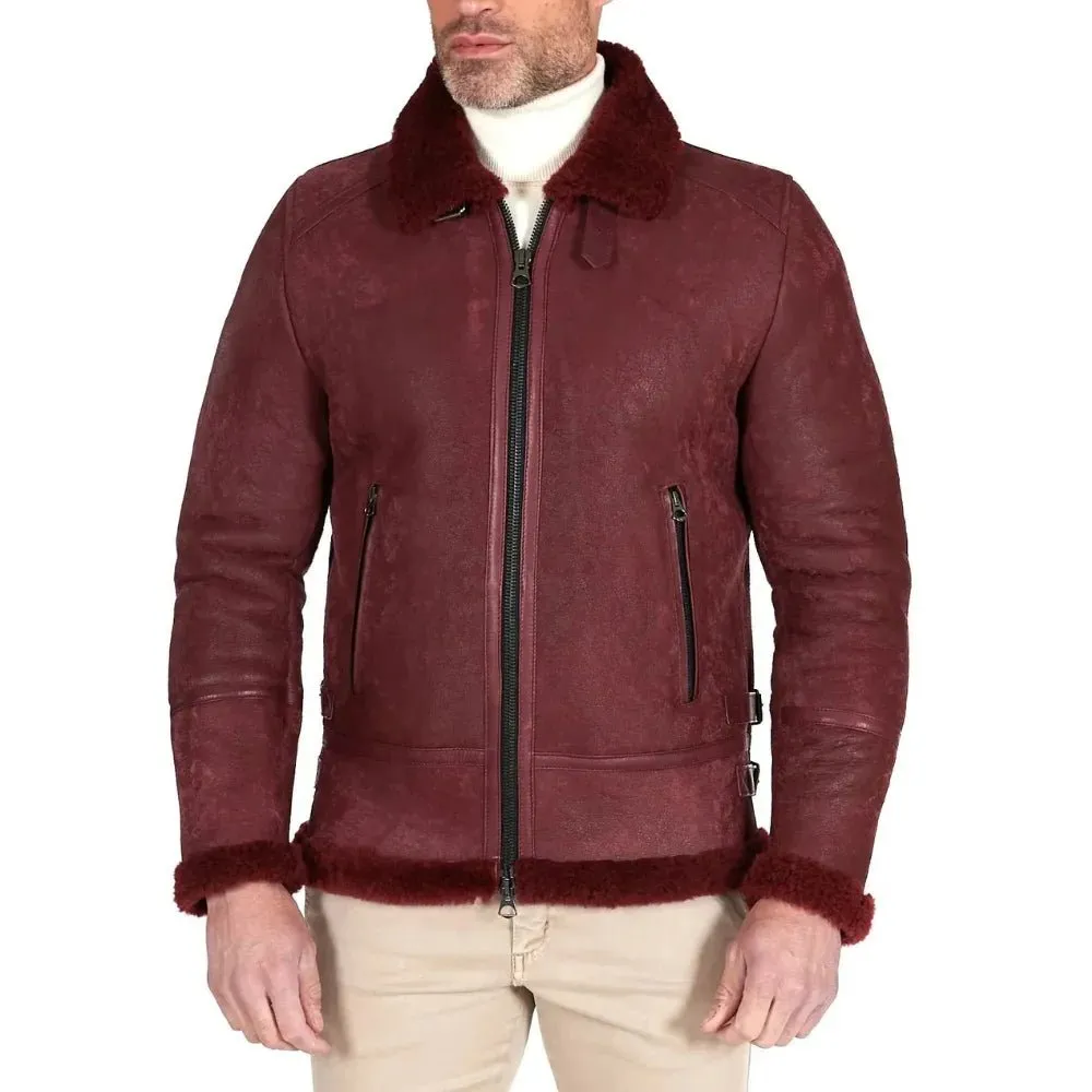 Dark Maroon Leather American Bomber Jacket Mens