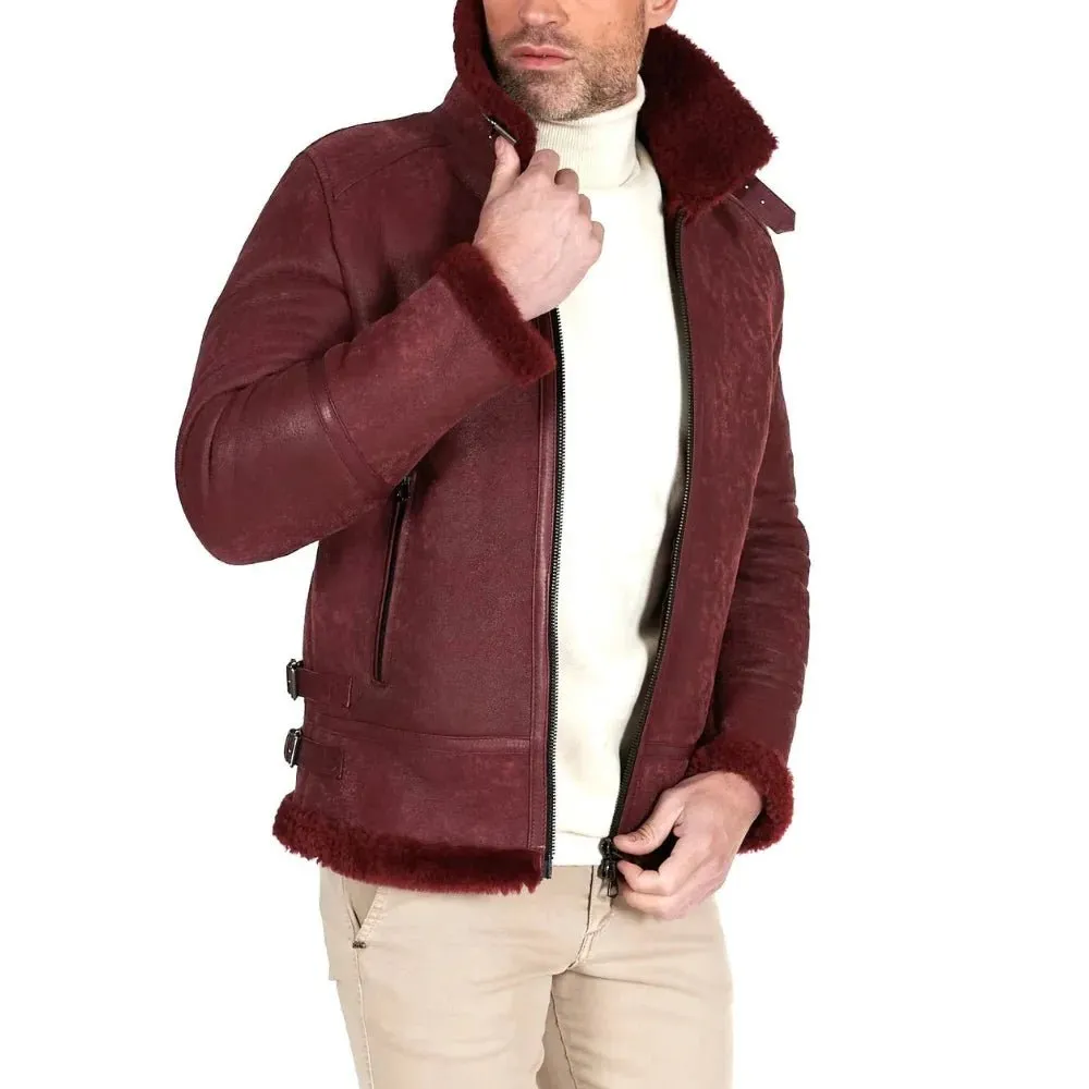 Dark Maroon Leather American Bomber Jacket Mens
