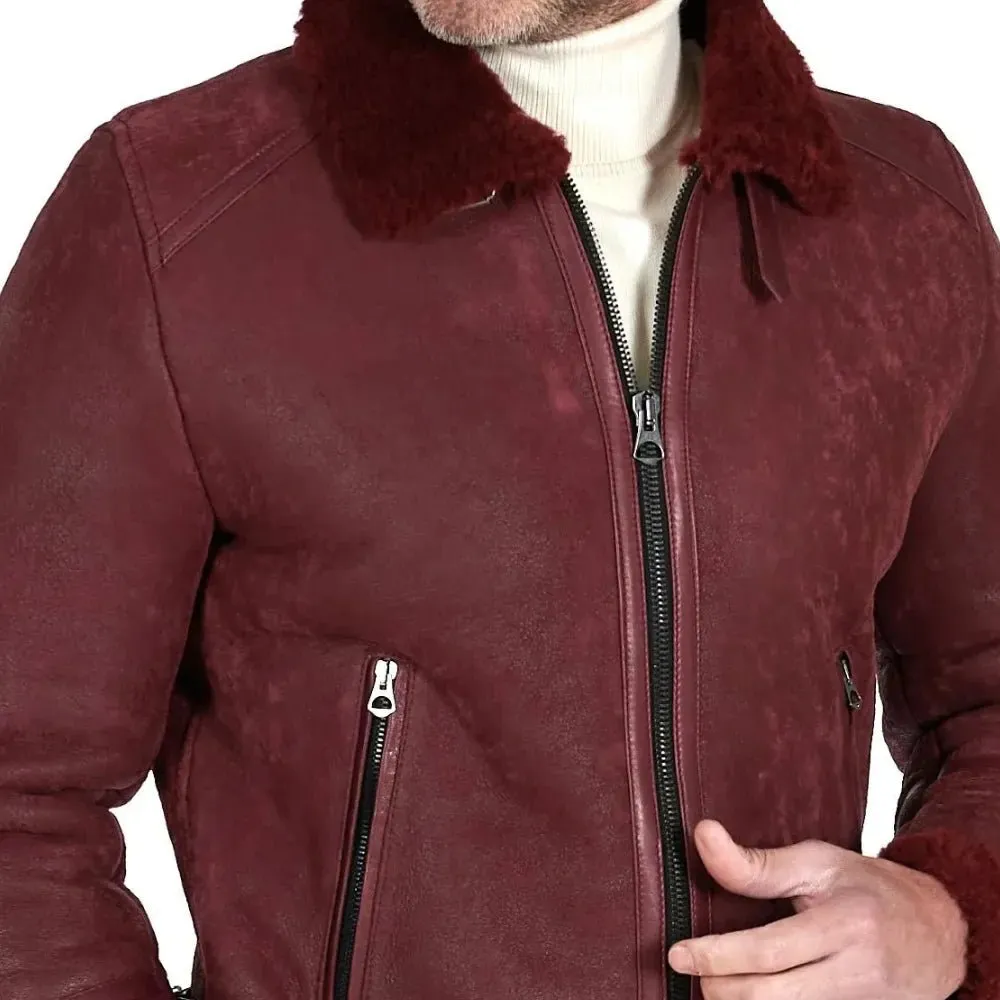 Dark Maroon Leather American Bomber Jacket Mens