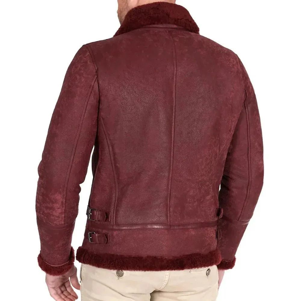 Dark Maroon Leather American Bomber Jacket Mens