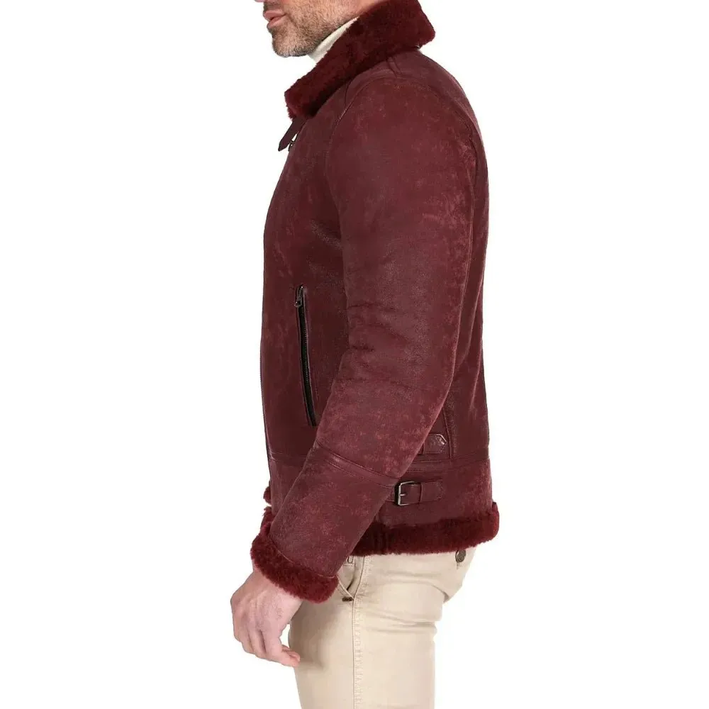 Dark Maroon Leather American Bomber Jacket Mens
