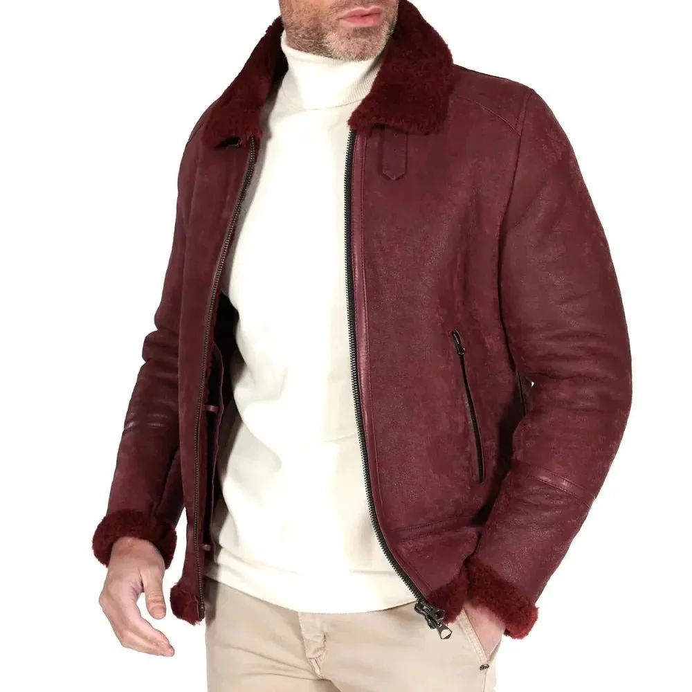 Dark Maroon Leather American Bomber Jacket Mens