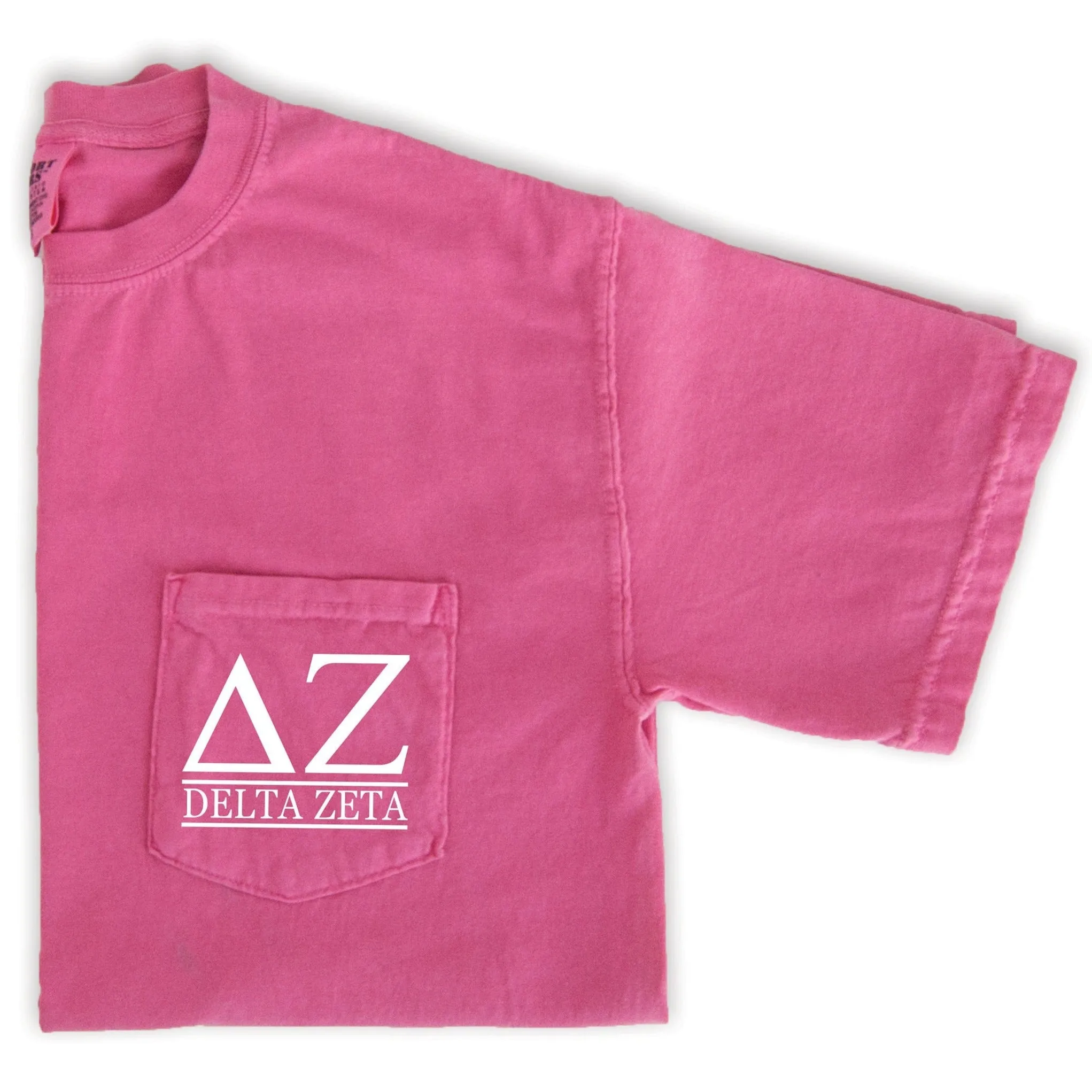 Delta Zeta Block Letters Shirt Sorority Comfort Colors Pocket Tee