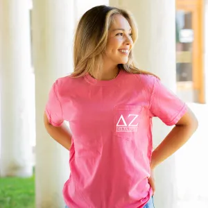 Delta Zeta Block Letters Shirt Sorority Comfort Colors Pocket Tee