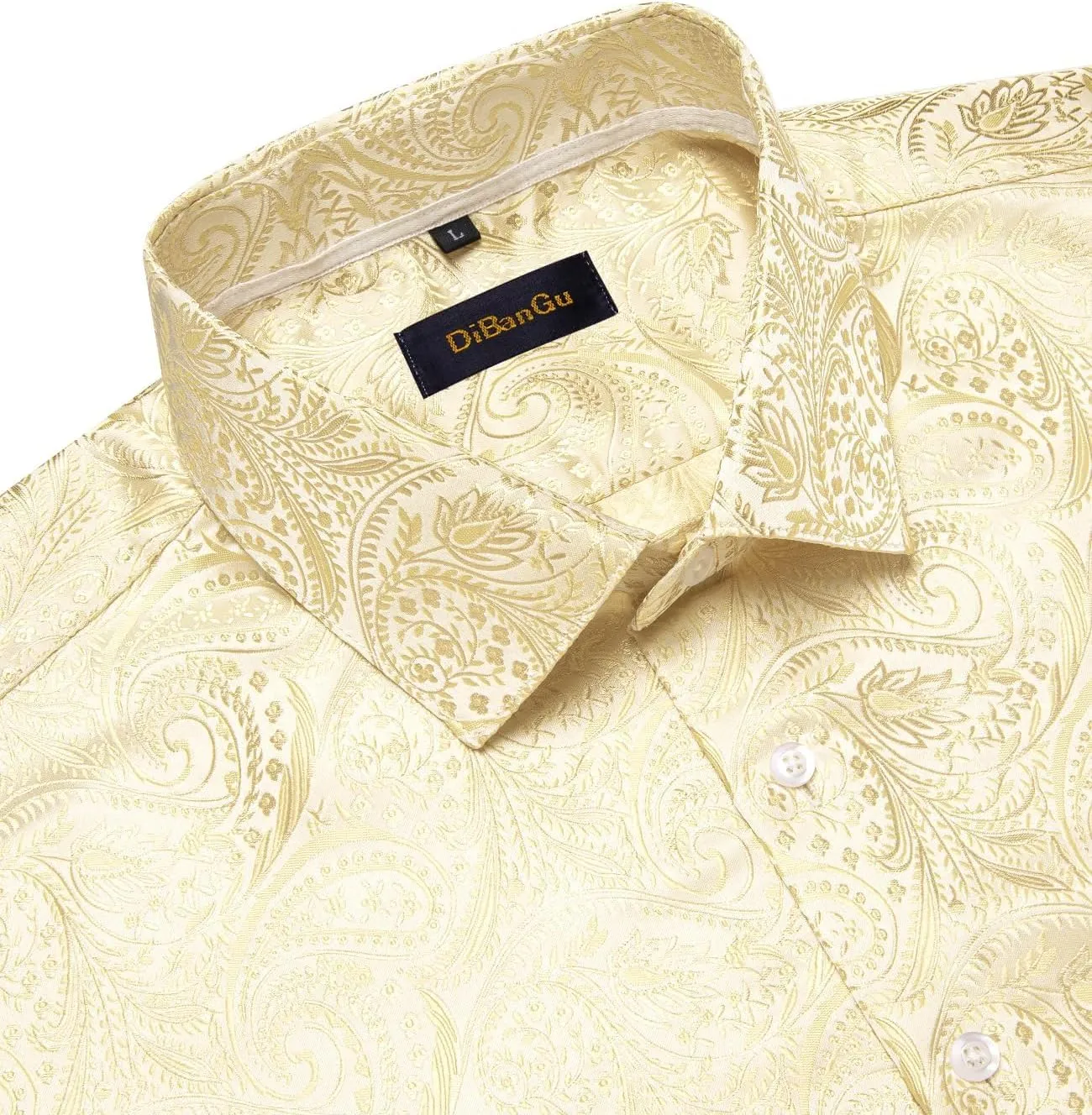 DiBanGu Silk Paisley Dress Shirts for Men Long Sleeve Button Down Shirt Casual Regular Fit Mens Shirts Wedding Party