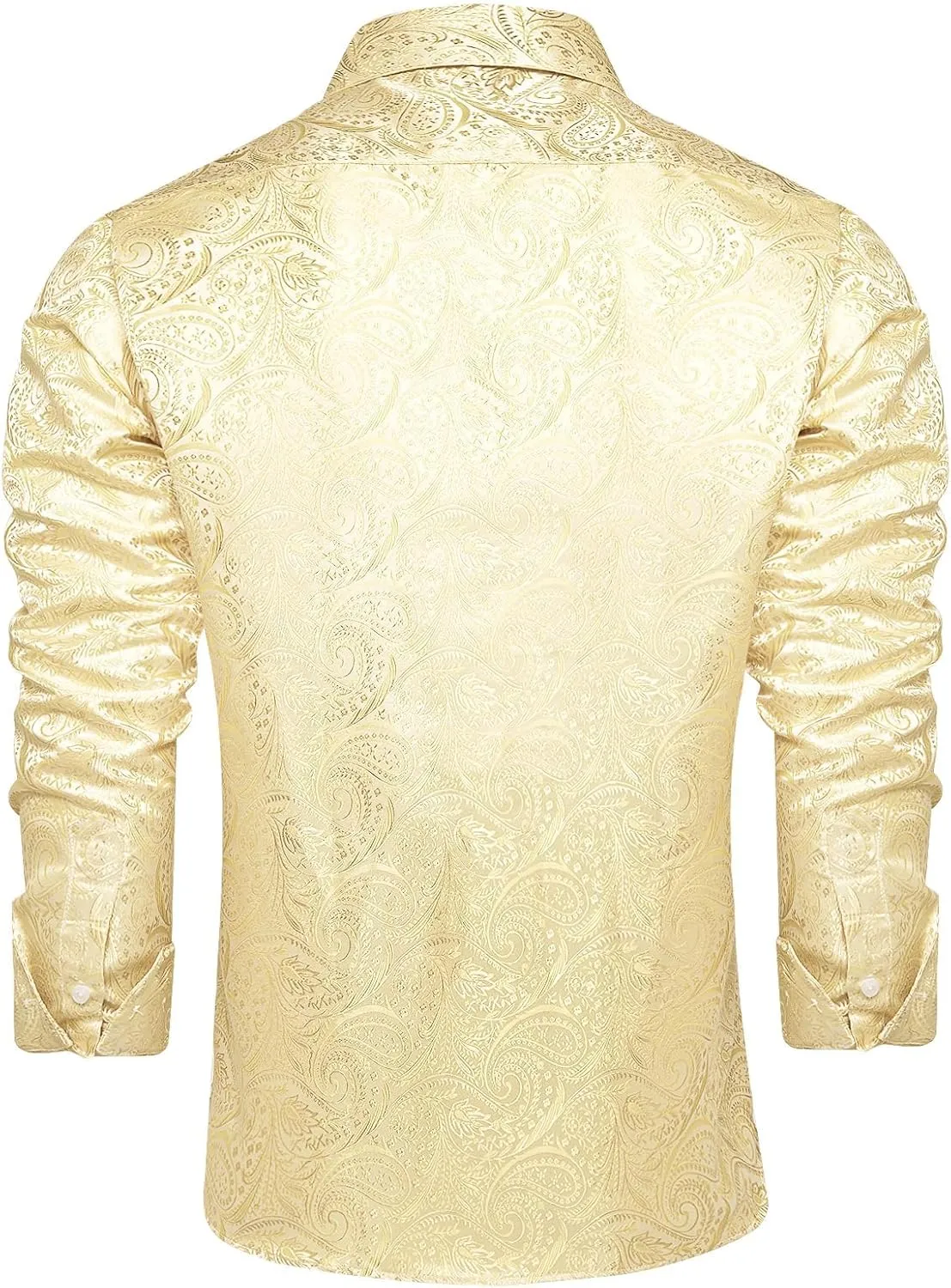 DiBanGu Silk Paisley Dress Shirts for Men Long Sleeve Button Down Shirt Casual Regular Fit Mens Shirts Wedding Party