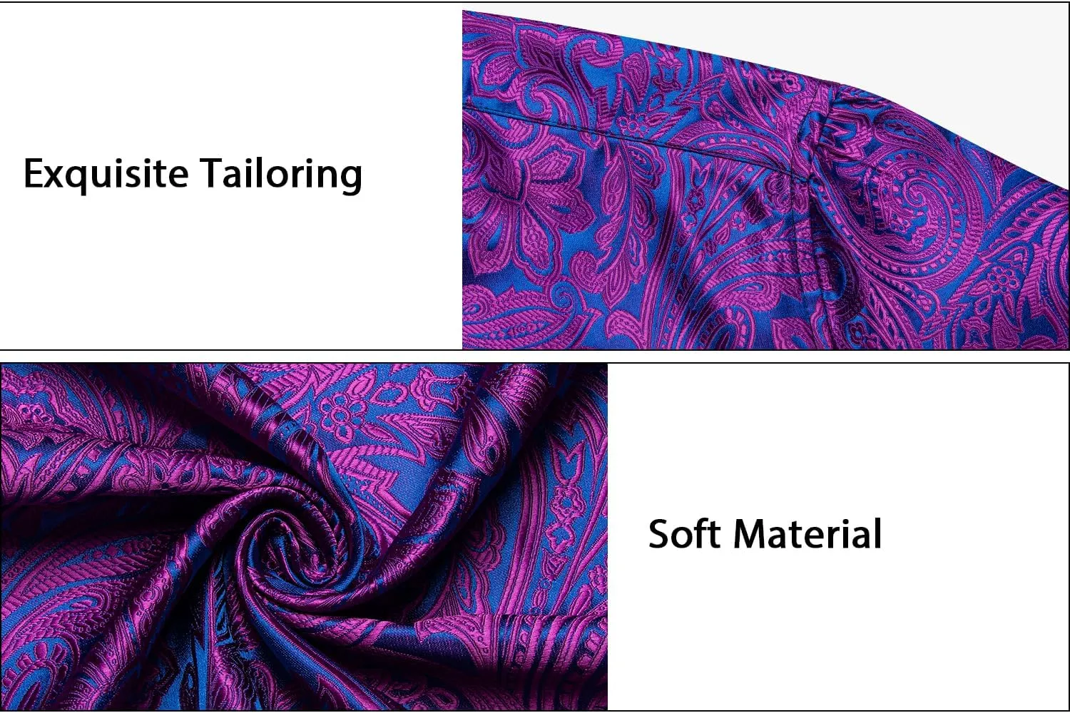 DiBanGu Silk Paisley Dress Shirts for Men Long Sleeve Button Down Shirt Casual Regular Fit Mens Shirts Wedding Party