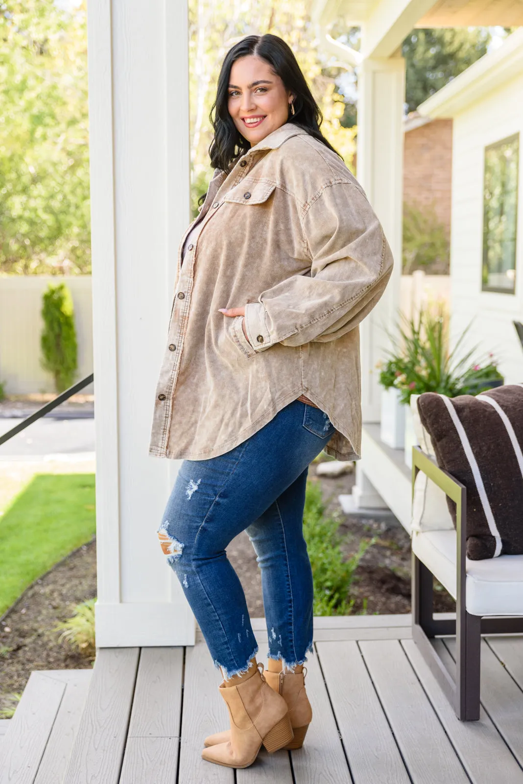 Don't Fade Away Shacket In Camel