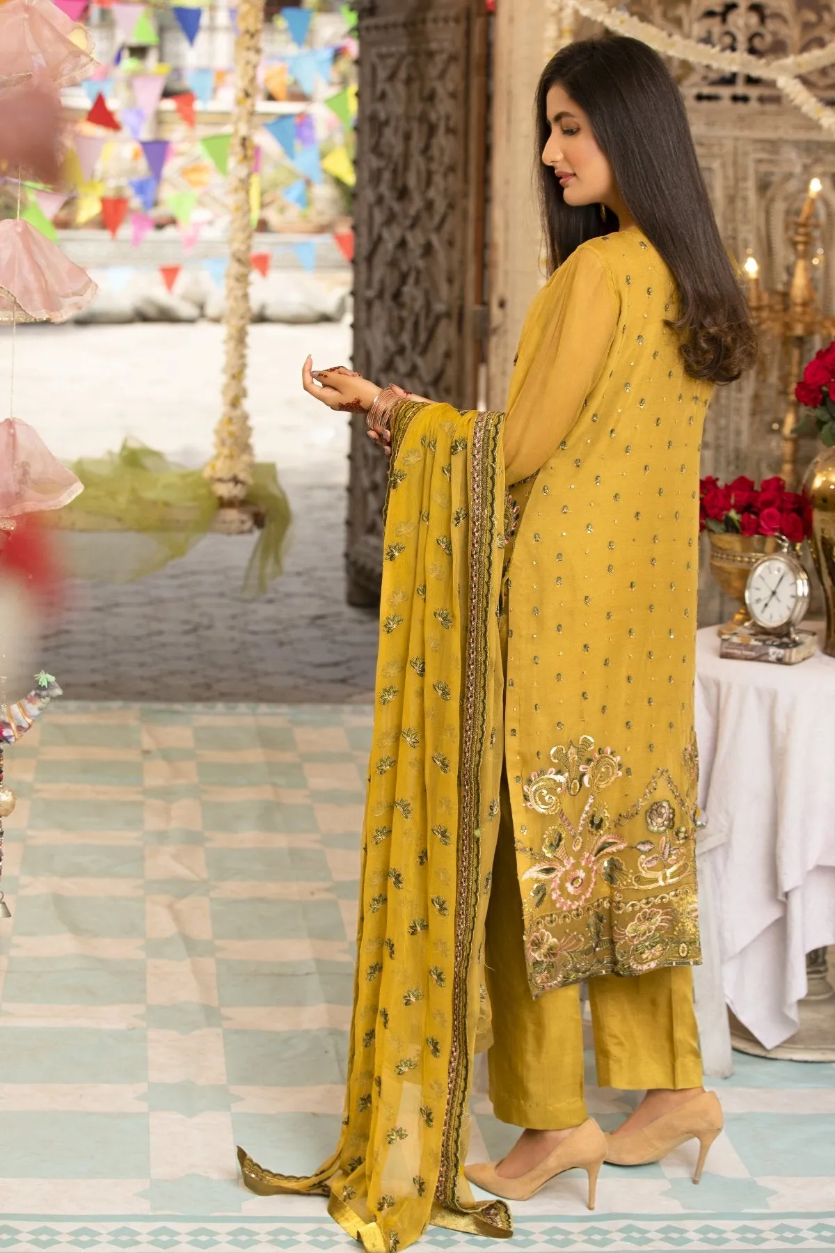 Elegant Embroidered Chiffon Dress