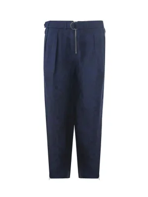 Emporio Armani Elegant Blue Linen Zip Bottom Trousers