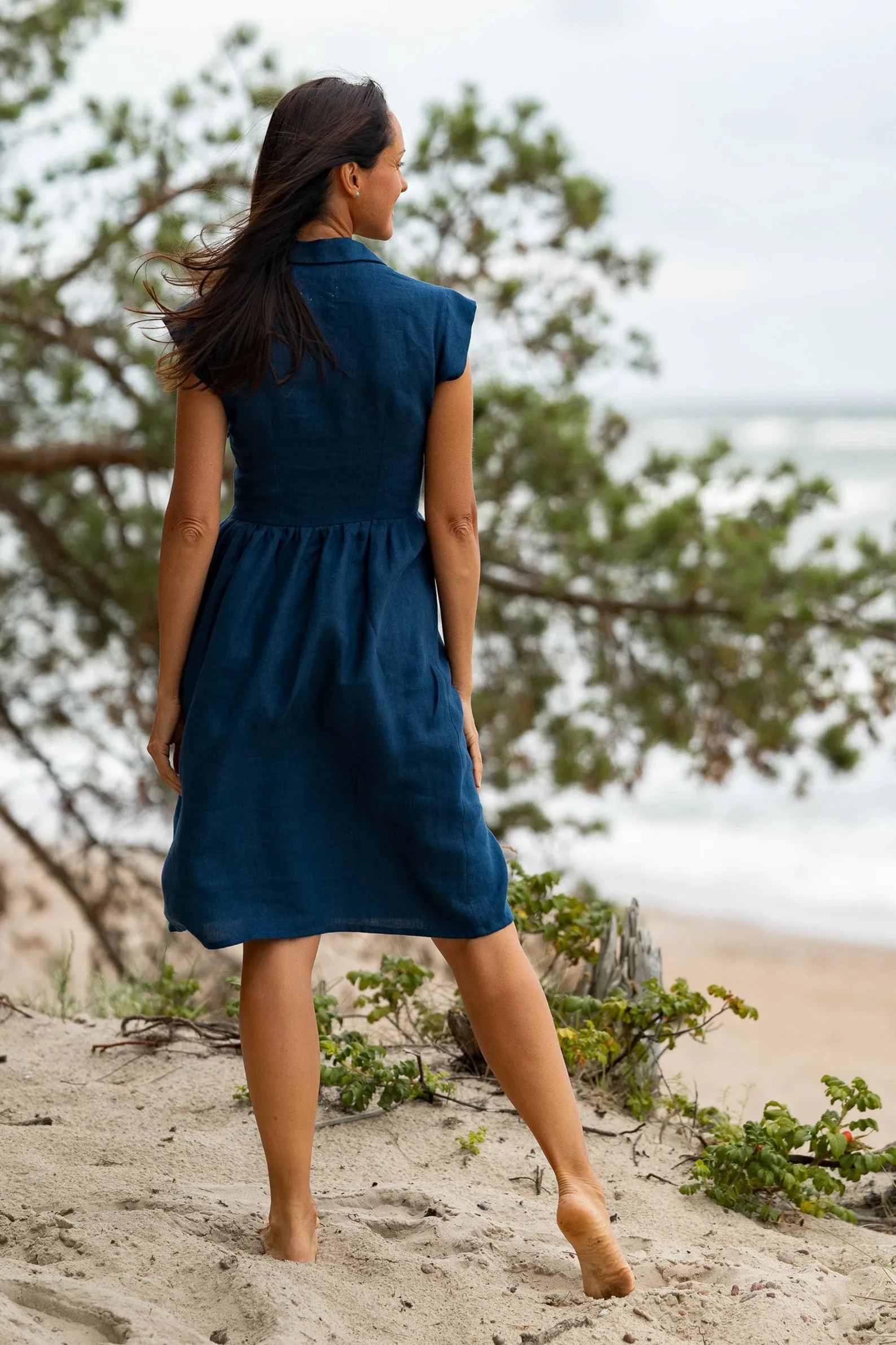 Fitted Linen Dress CINDERELLA In Midnight Blue