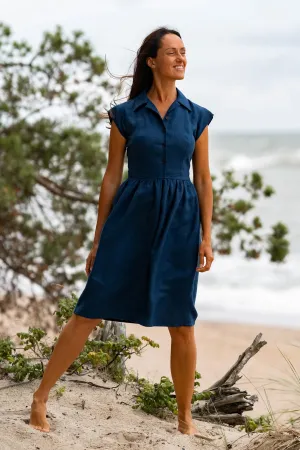 Fitted Linen Dress CINDERELLA In Midnight Blue