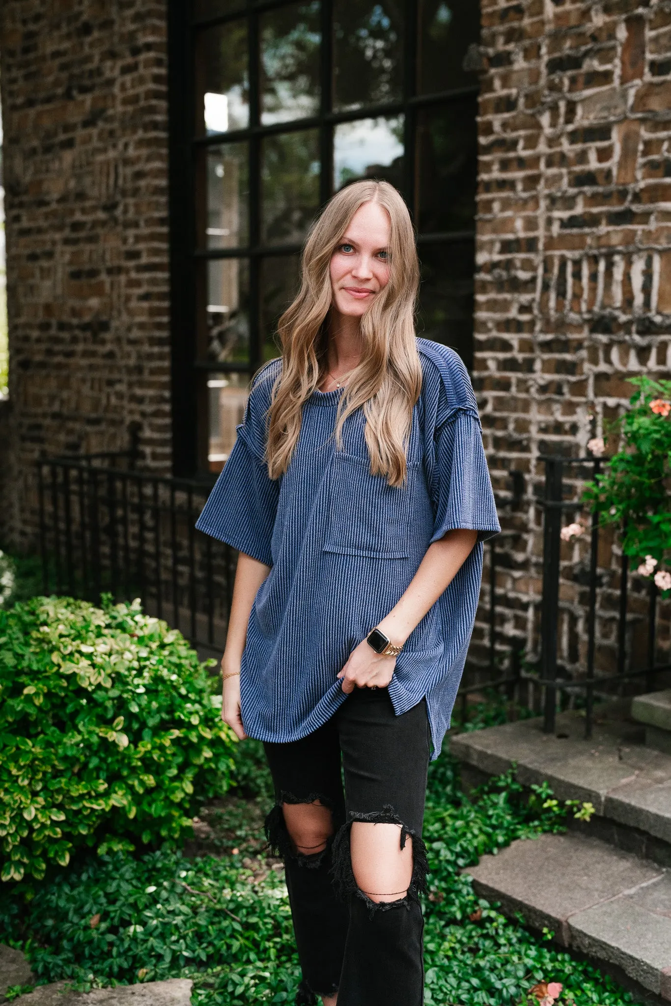 Forever Timeless Relaxed Ribbed Top- Navy