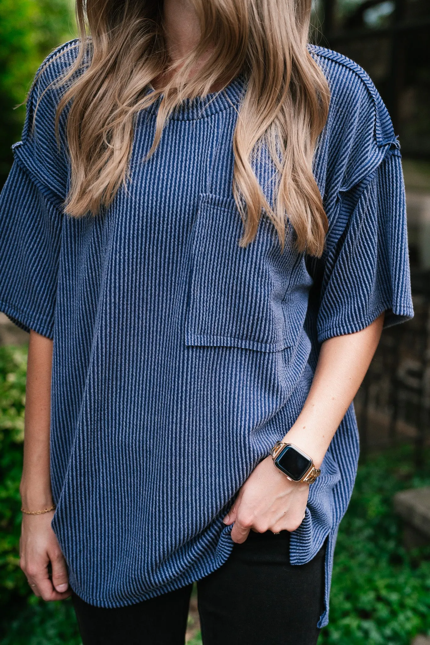 Forever Timeless Relaxed Ribbed Top- Navy