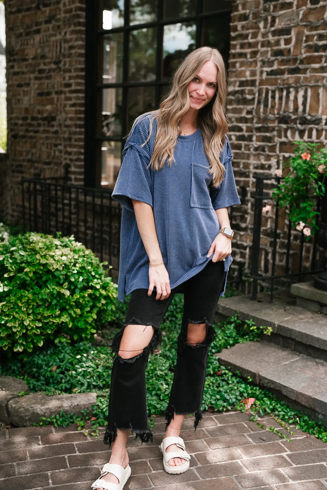 Forever Timeless Relaxed Ribbed Top- Navy
