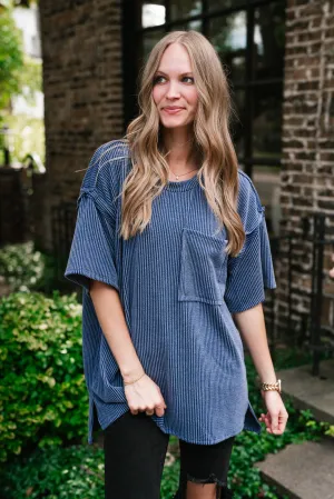 Forever Timeless Relaxed Ribbed Top- Navy