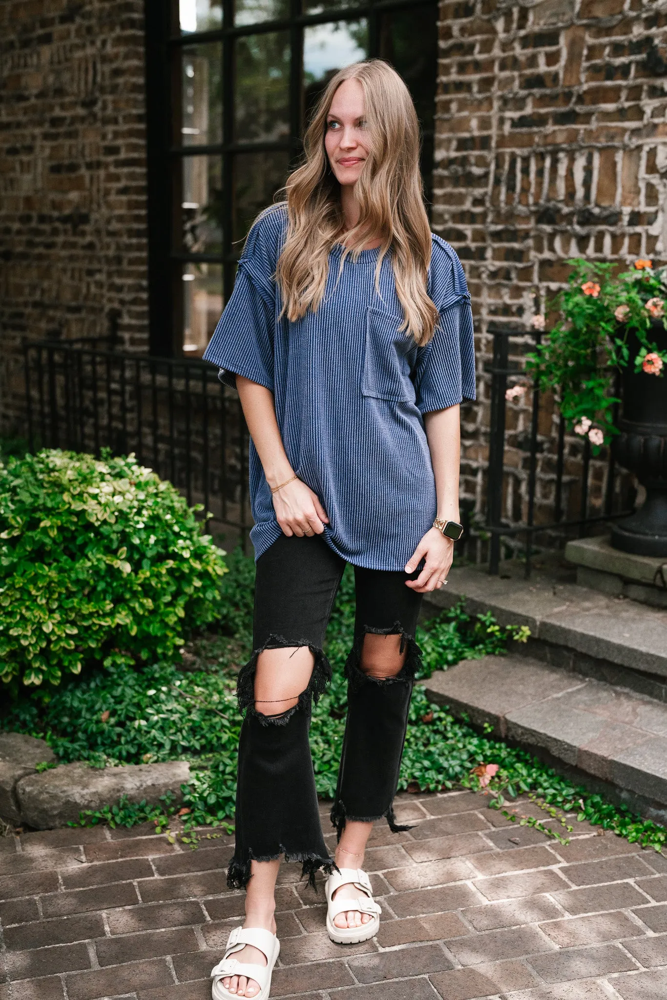 Forever Timeless Relaxed Ribbed Top- Navy