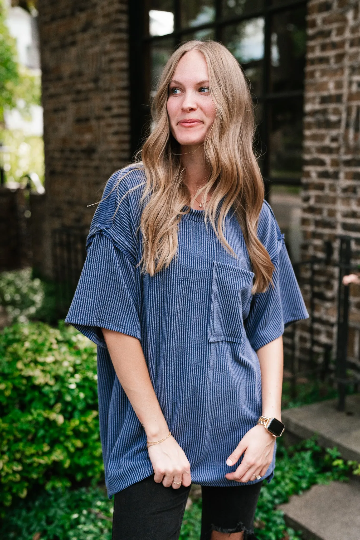 Forever Timeless Relaxed Ribbed Top- Navy