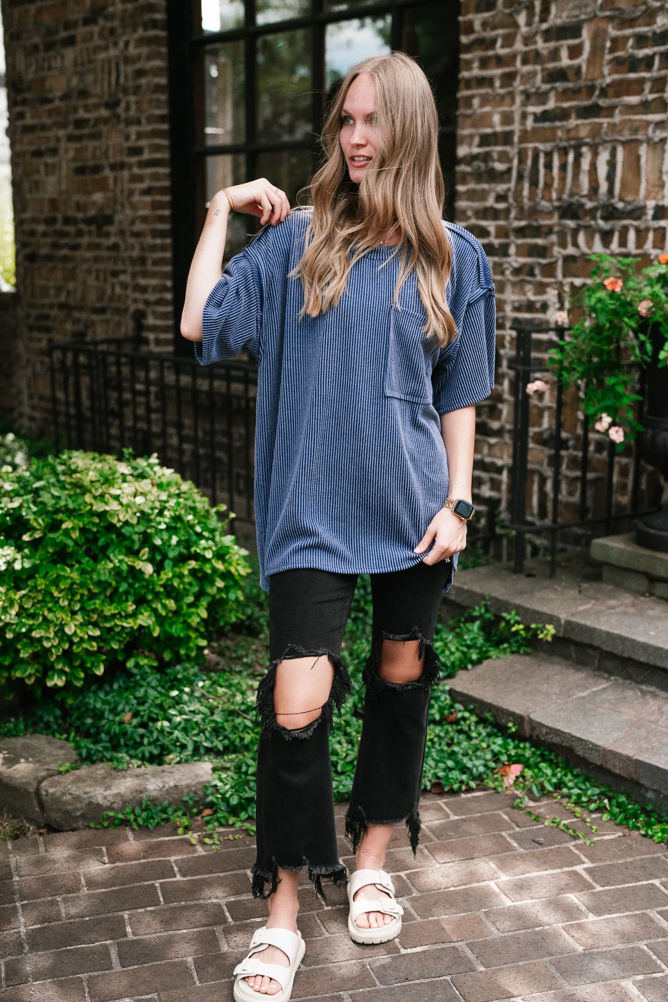 Forever Timeless Relaxed Ribbed Top- Navy