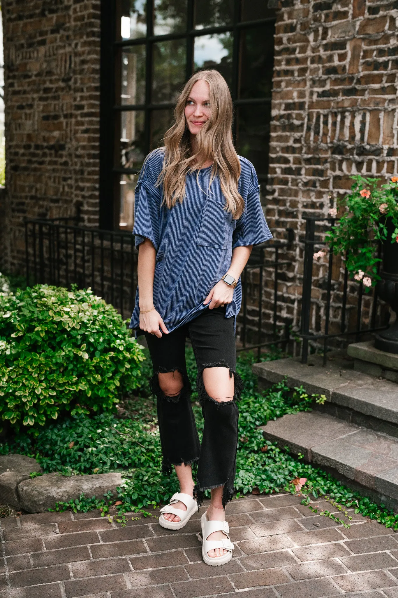 Forever Timeless Relaxed Ribbed Top- Navy