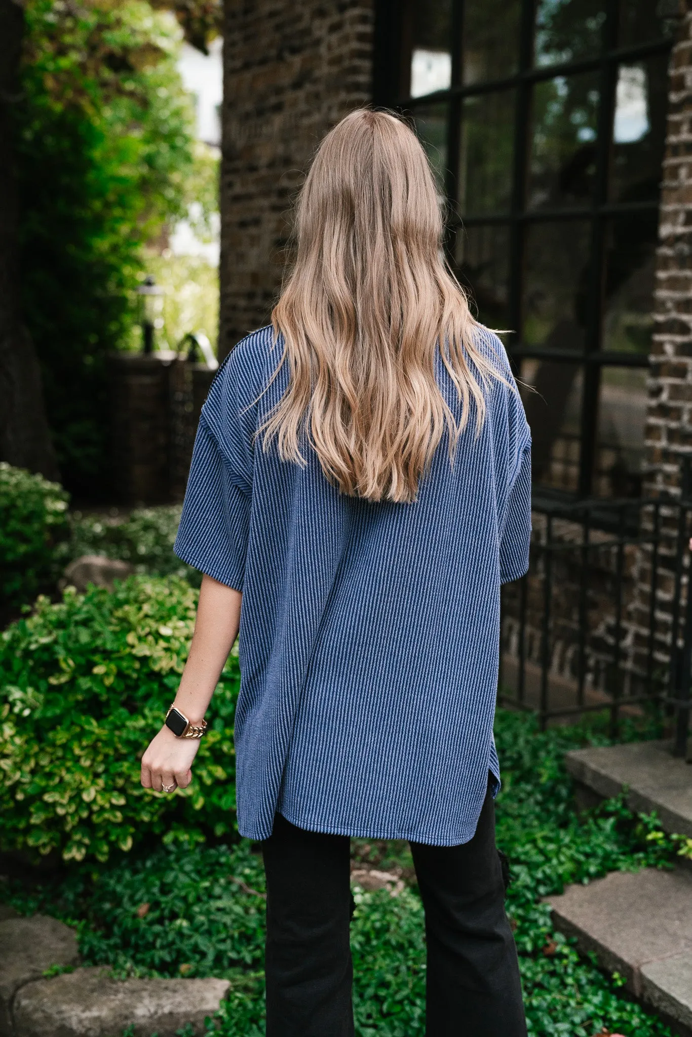 Forever Timeless Relaxed Ribbed Top- Navy
