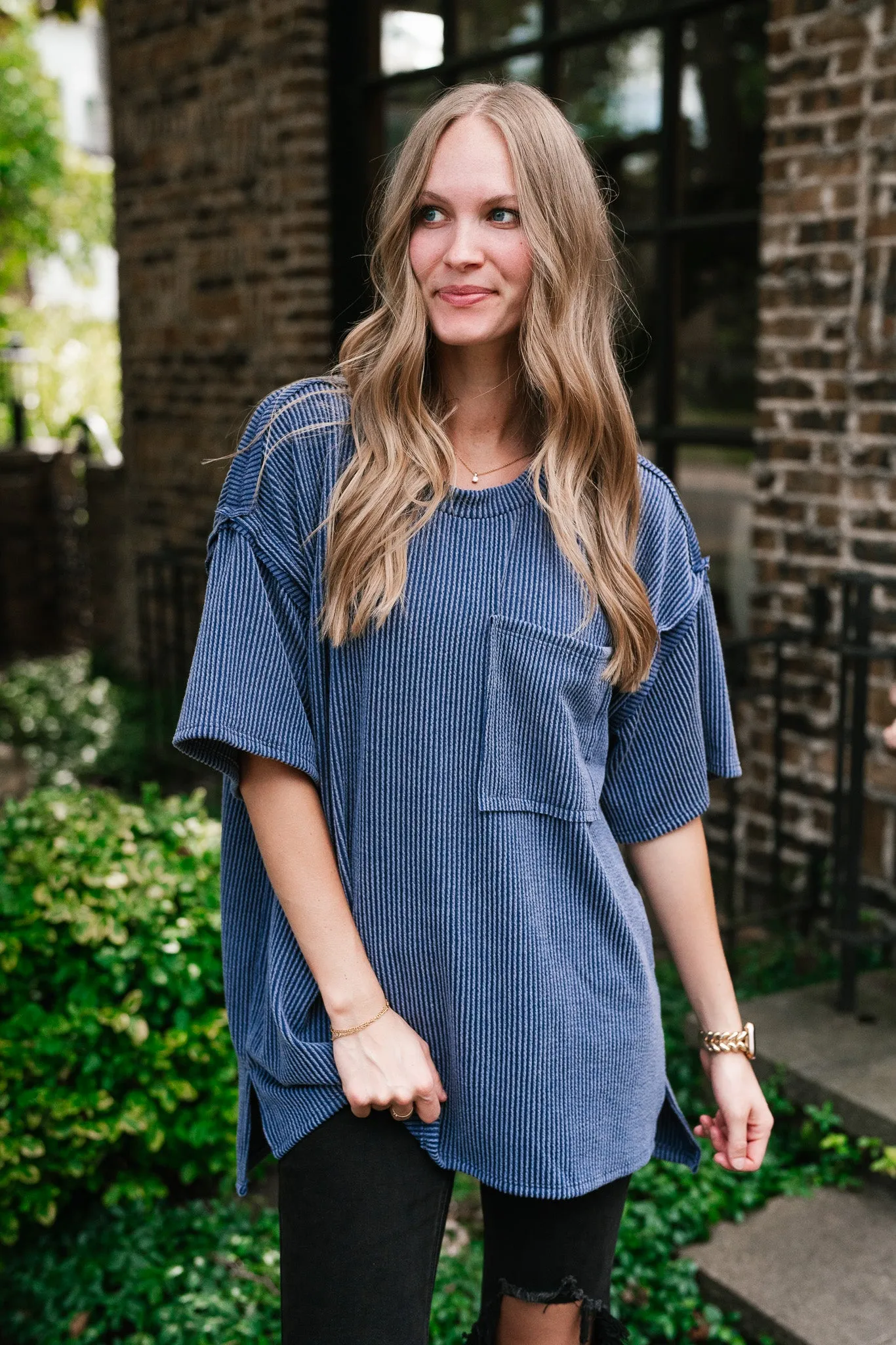 Forever Timeless Relaxed Ribbed Top- Navy
