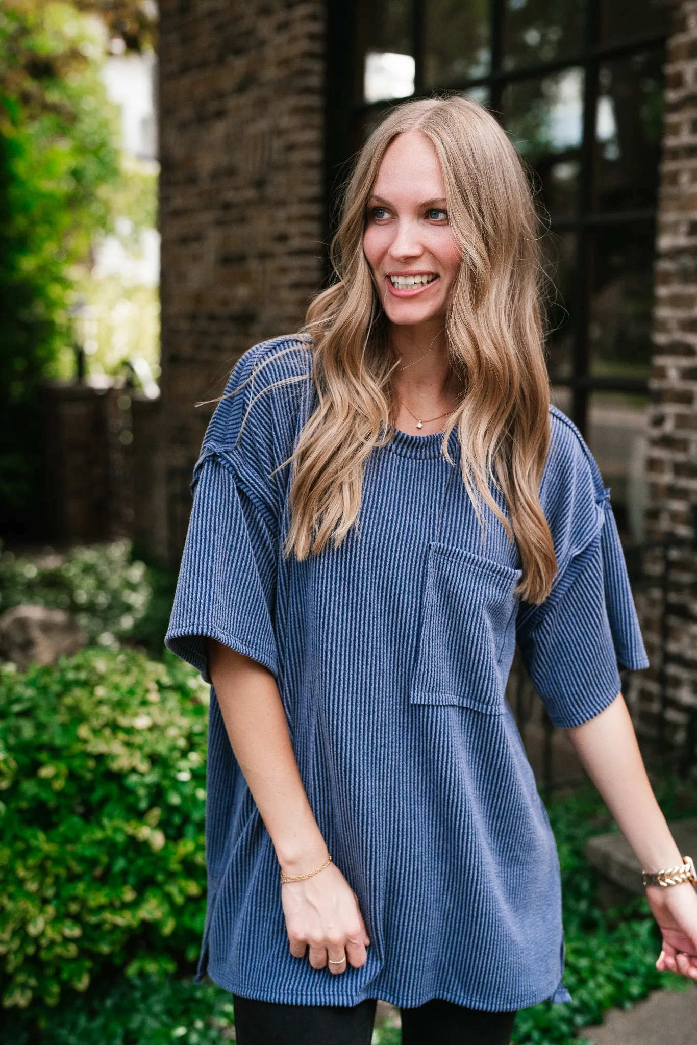 Forever Timeless Relaxed Ribbed Top- Navy