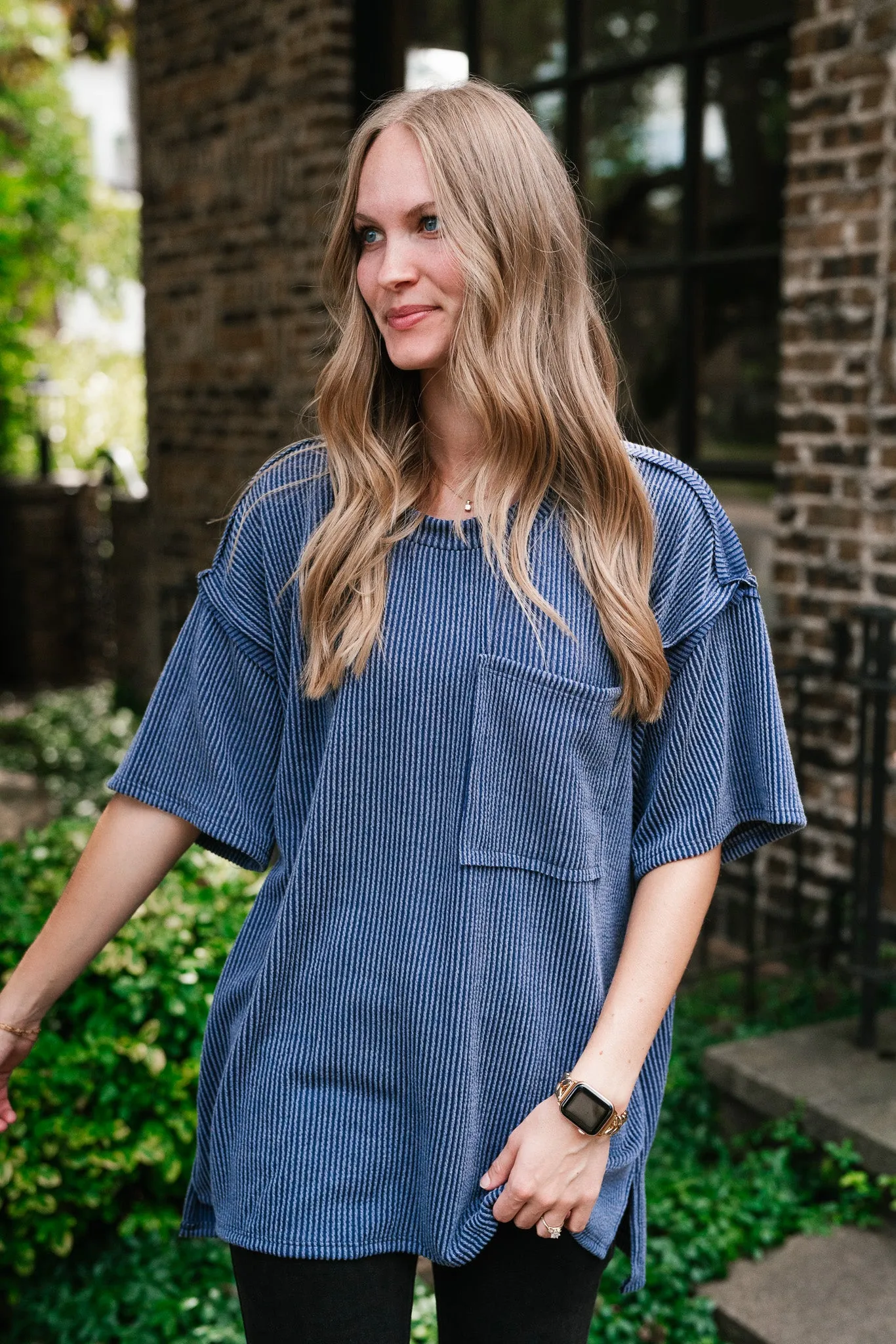 Forever Timeless Relaxed Ribbed Top- Navy