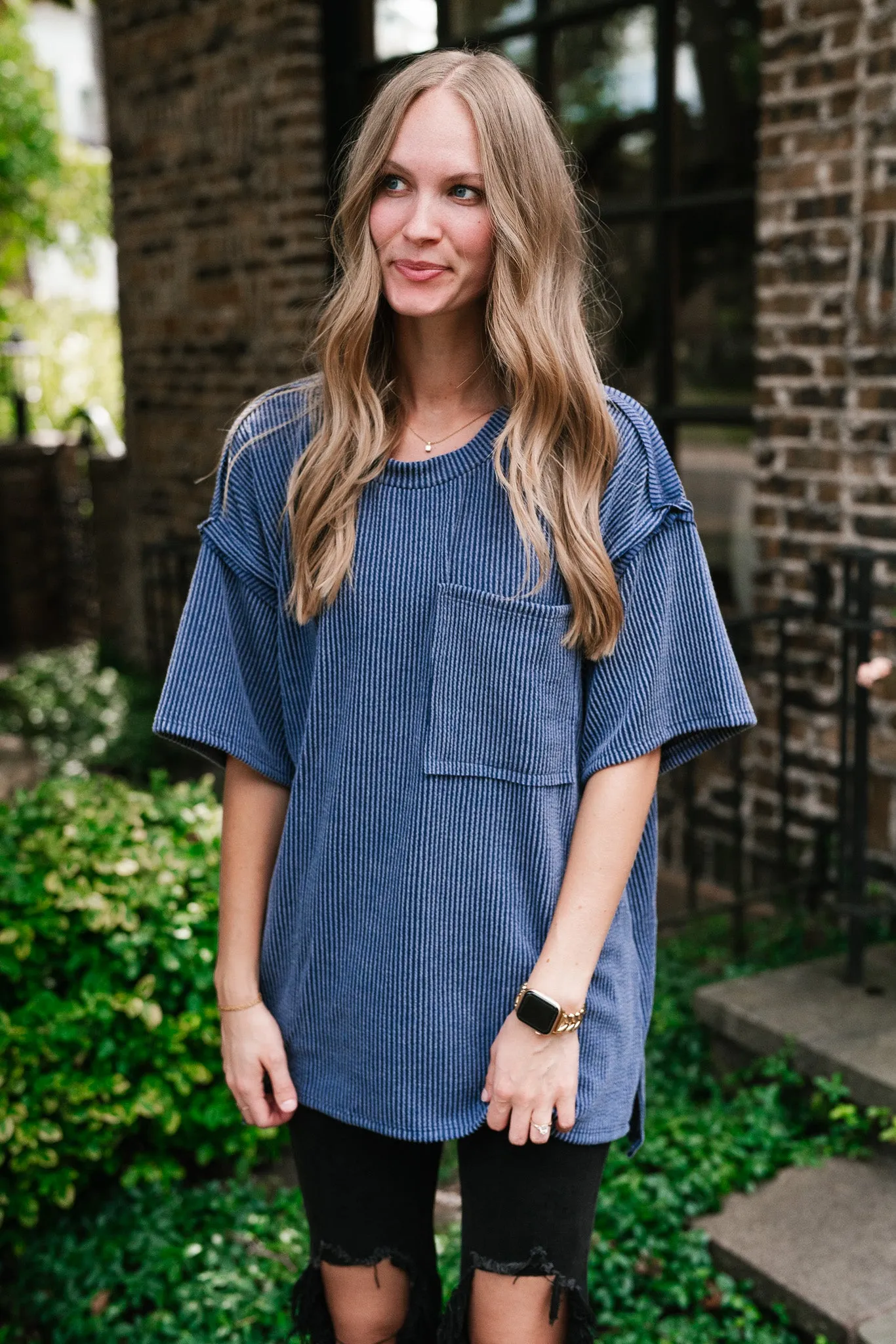 Forever Timeless Relaxed Ribbed Top- Navy